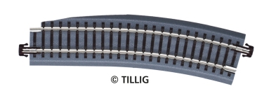 Tillig 83785 - Bettungsgleis braun, BG3-BR12kre: Gebogenes Pass-Stück, rechts, R 353 mm/15° (TT, H0m)